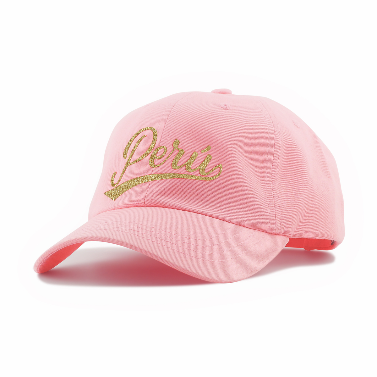 Peru Cursive Dad Hat - Unstructured - Pink - Gold Glitter