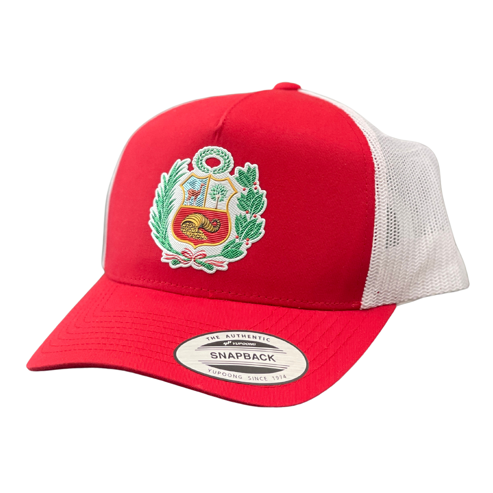 PeruCoUSA Peru Escudo Trucker Hat Peruvian Caps Snapback Red White