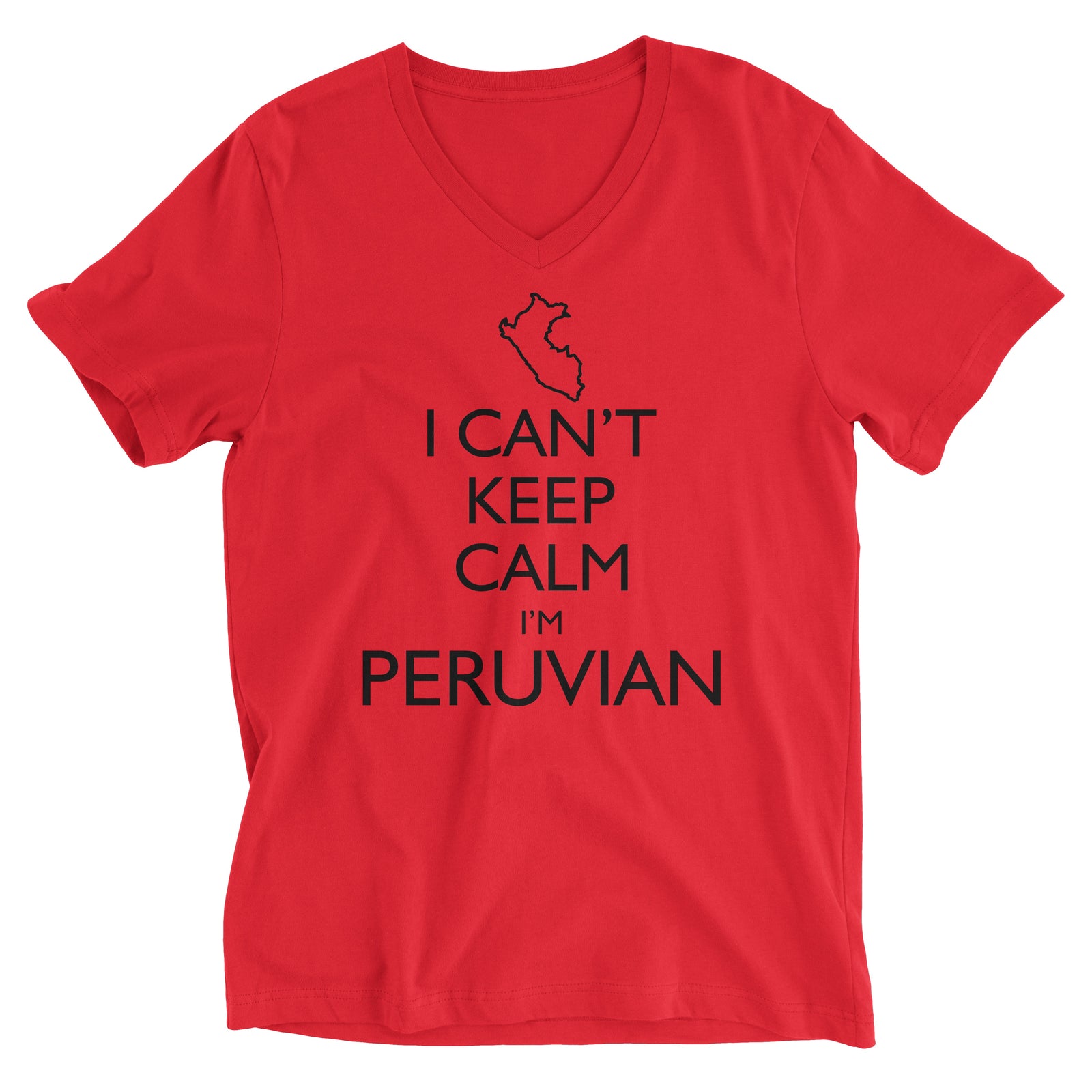 I Can't Keep Calm I'm Peruvian Peru Map Red Short Sleeve V-Neck T-Shirt for Men