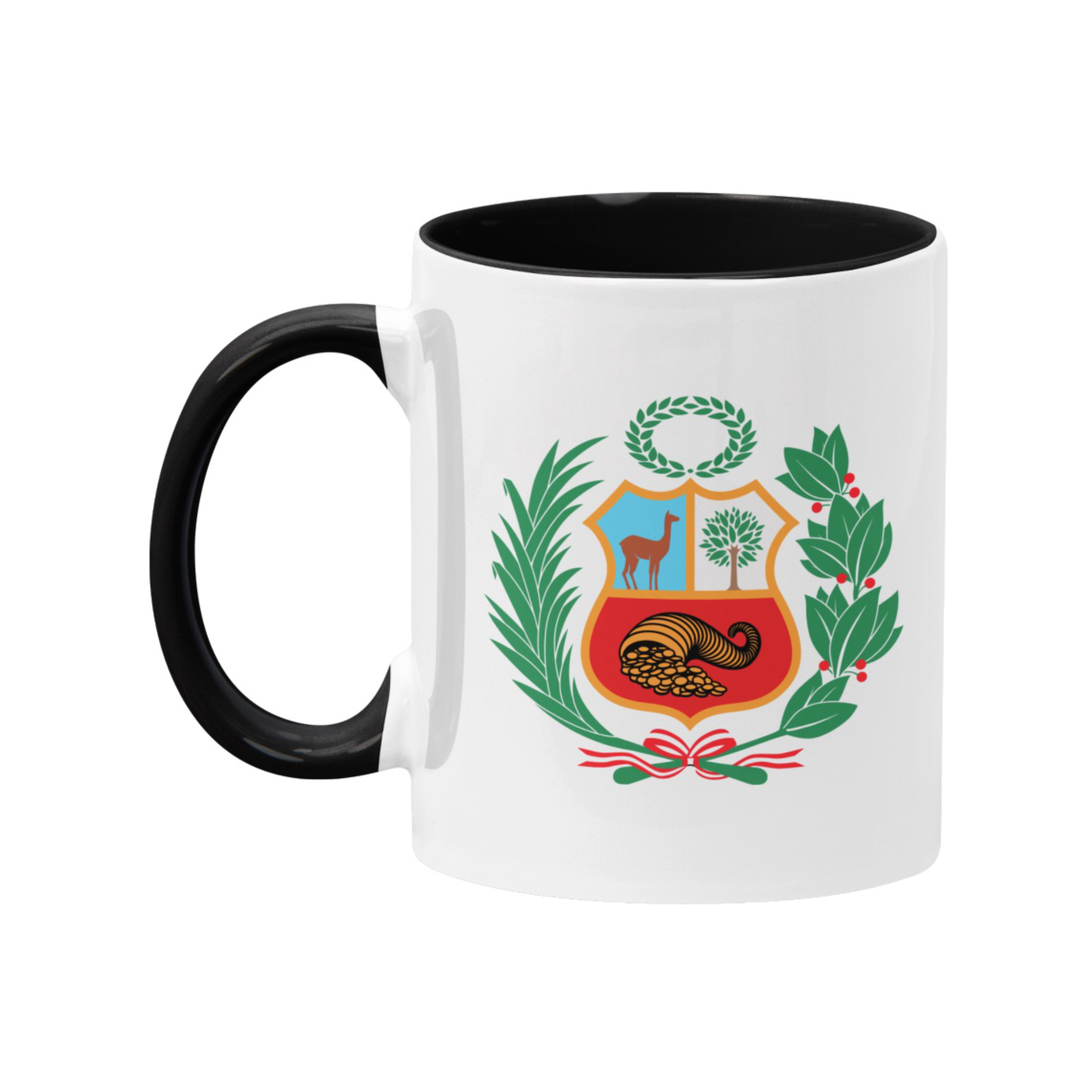 Peru Escudo White/Black Coffee Mug | PeruCoUSA