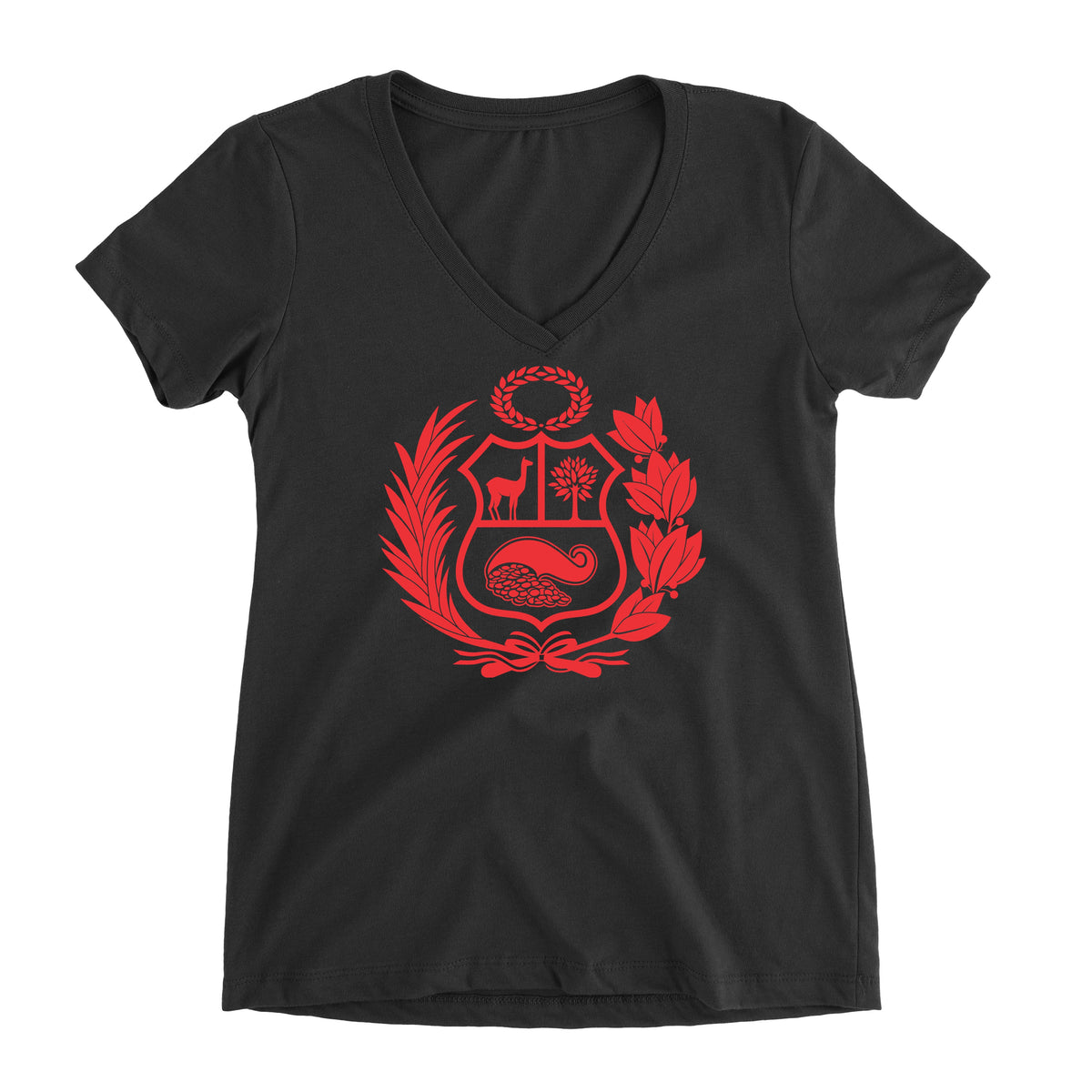 Peru Escudo Black Short Sleeve V-Neck T-Shirt for Juniors