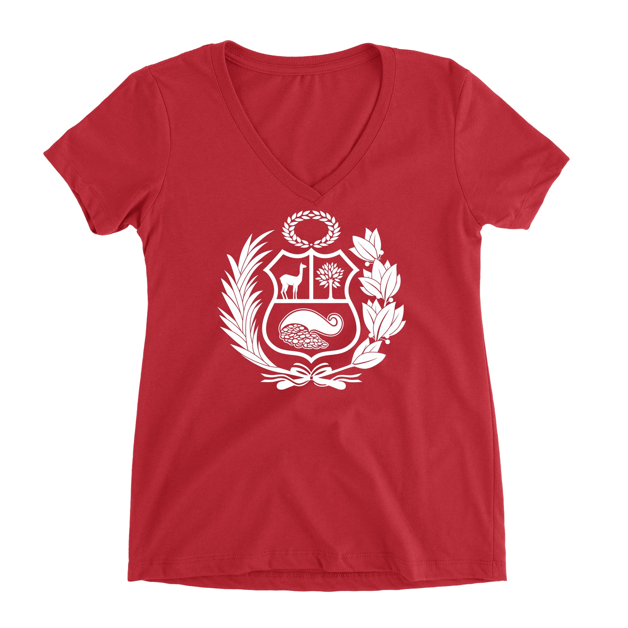 Peru Escudo Red Short Sleeve V-Neck T-Shirt for Juniors