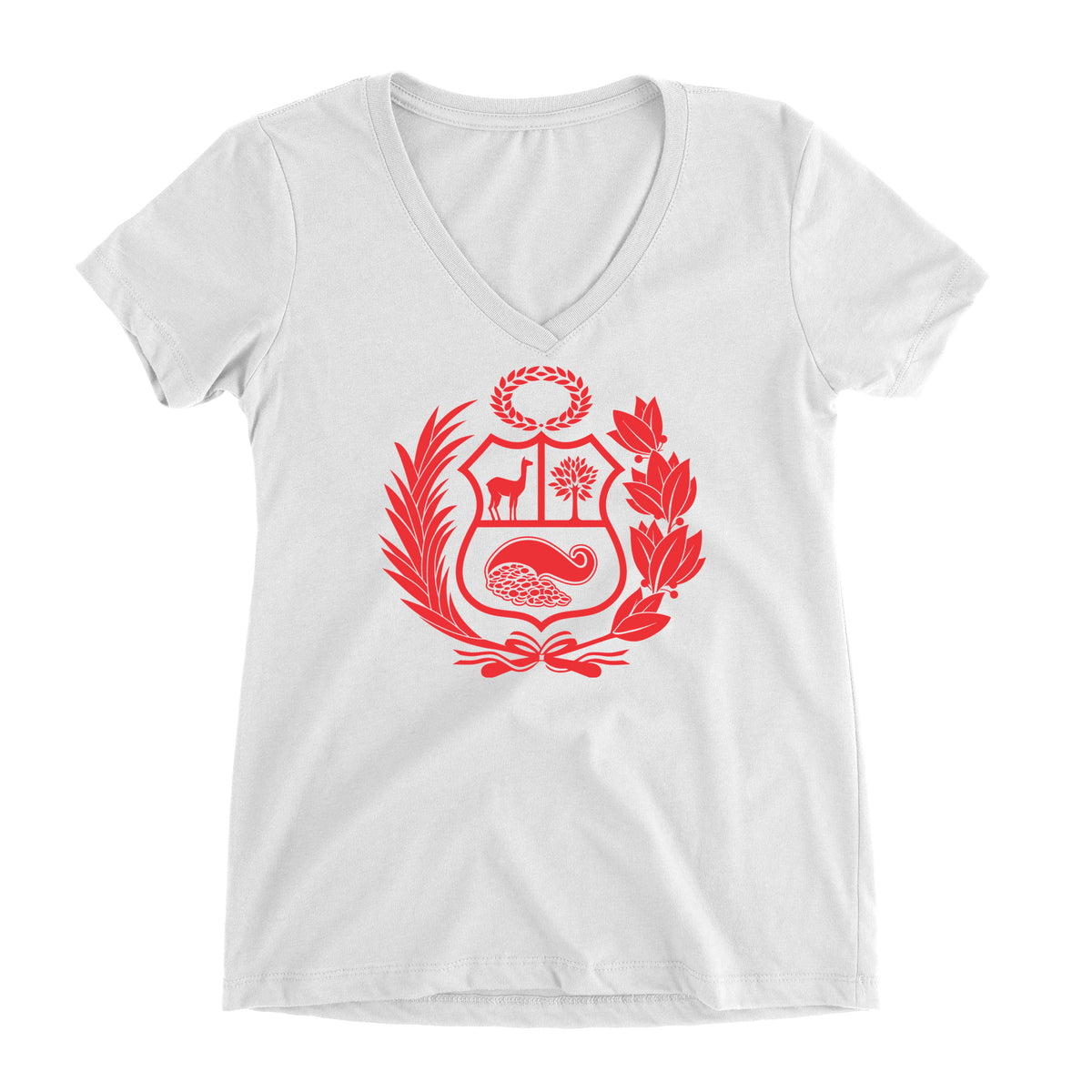 Peru Escudo White Short Sleeve V-Neck T-Shirt for Juniors