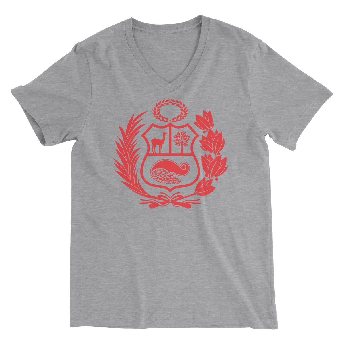 Peru Escudo Heather Grey Short Sleeve V-Neck T-Shirt for Men