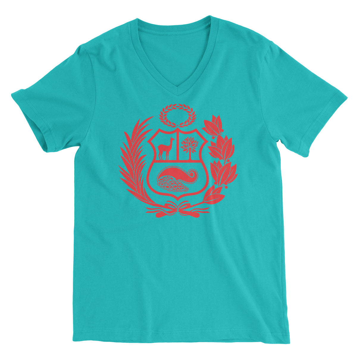 Peru Escudo Tahiti Blue Short Sleeve V-Neck T-Shirt for Men