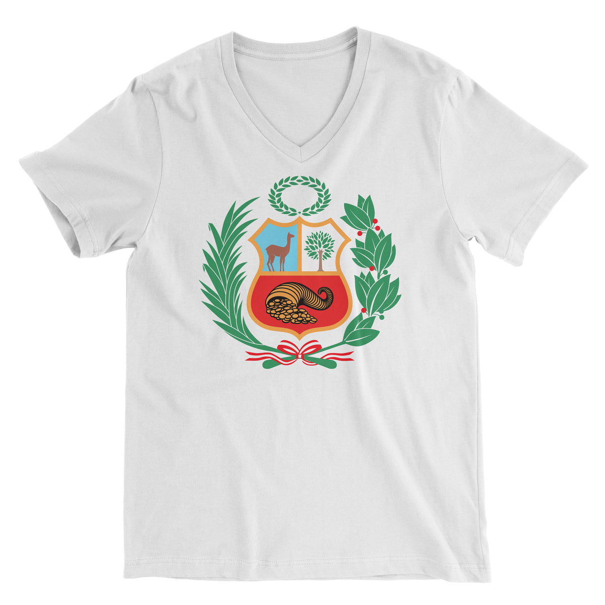Peru Escudo White Full Color Short Sleeve V-Neck T-Shirt for Men