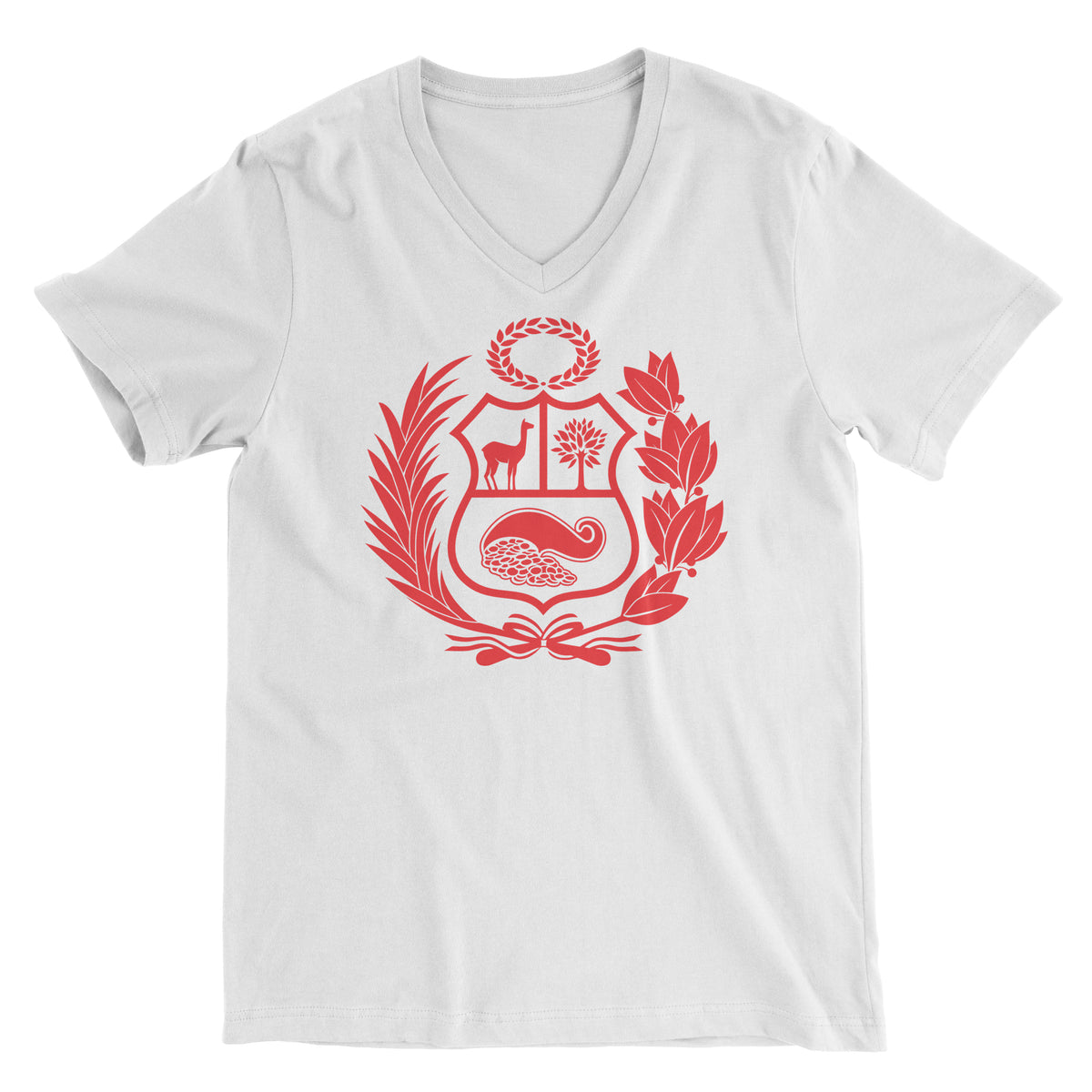 Peru Escudo White Short Sleeve V-Neck T-Shirt for Men