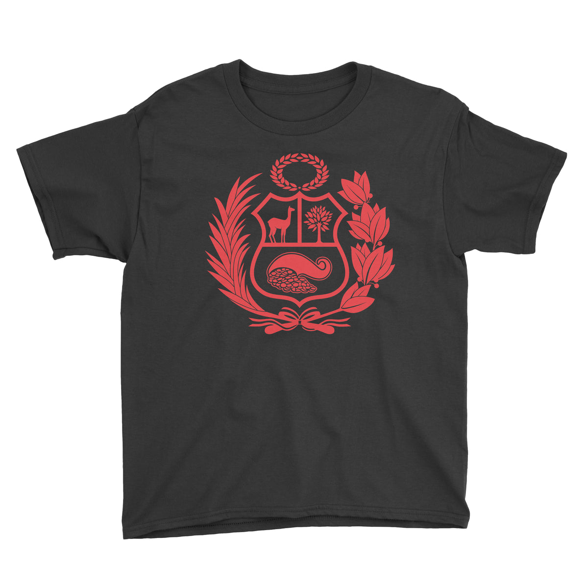 Peru Escudo Black Short Sleeve Crewneck T-Shirt for Kids