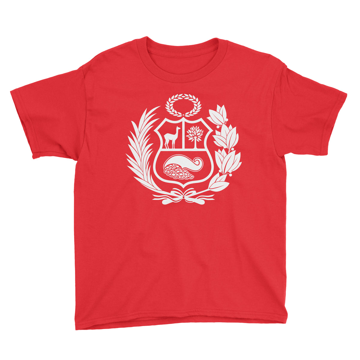 Peru Escudo Red Short Sleeve Crewneck T-Shirt for Kids