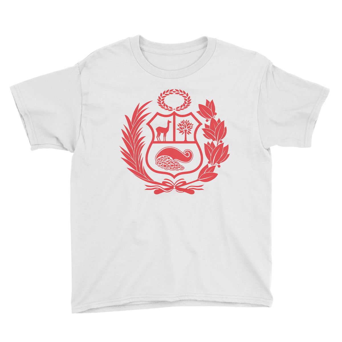 Peru Escudo White Short Sleeve Crewneck T-Shirt for Kids