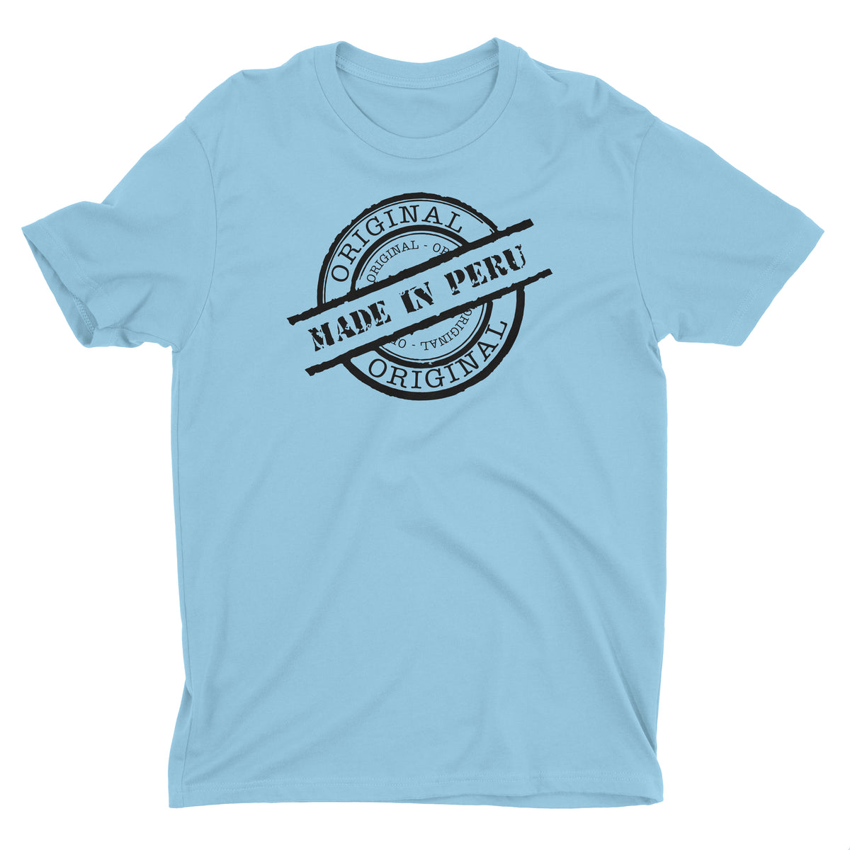 Made in Peru Seal Light Blue Short Sleeve Crewneck T-Shirt for Men