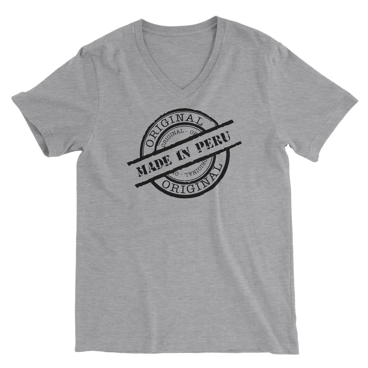 Made in Peru Seal Heather Grey Short Sleeve V-Neck T-Shirt for Men