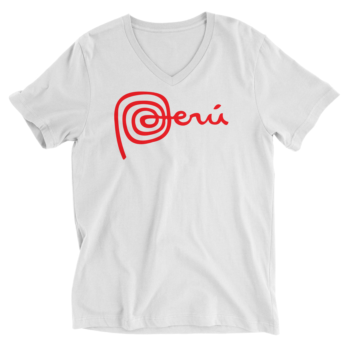 Marca Peru White Short Sleeve V-Neck T-Shirt for Men
