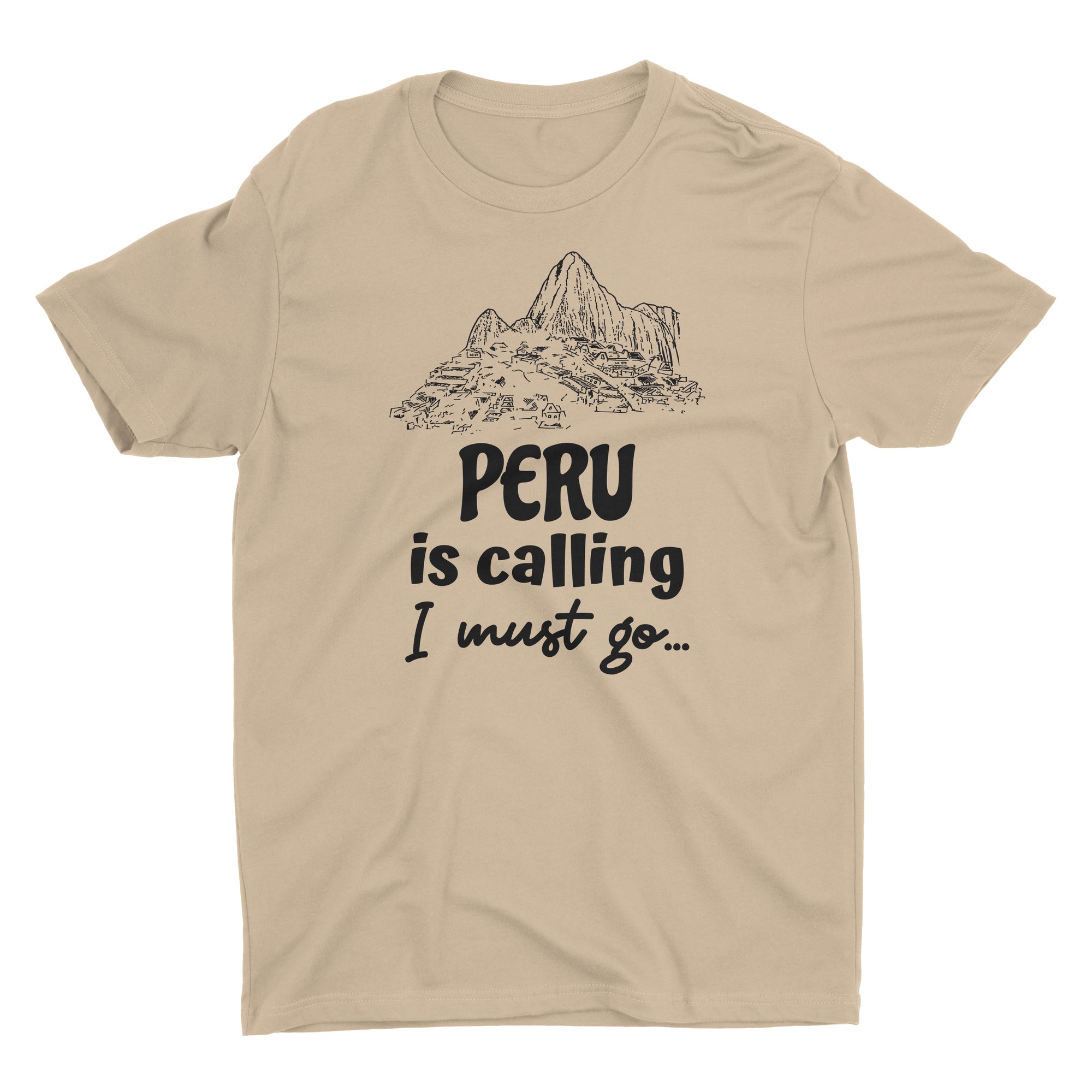 Peru is Calling I Must Go Machu Picchu Beige Short Sleeve Crewneck T-Shirt for Men