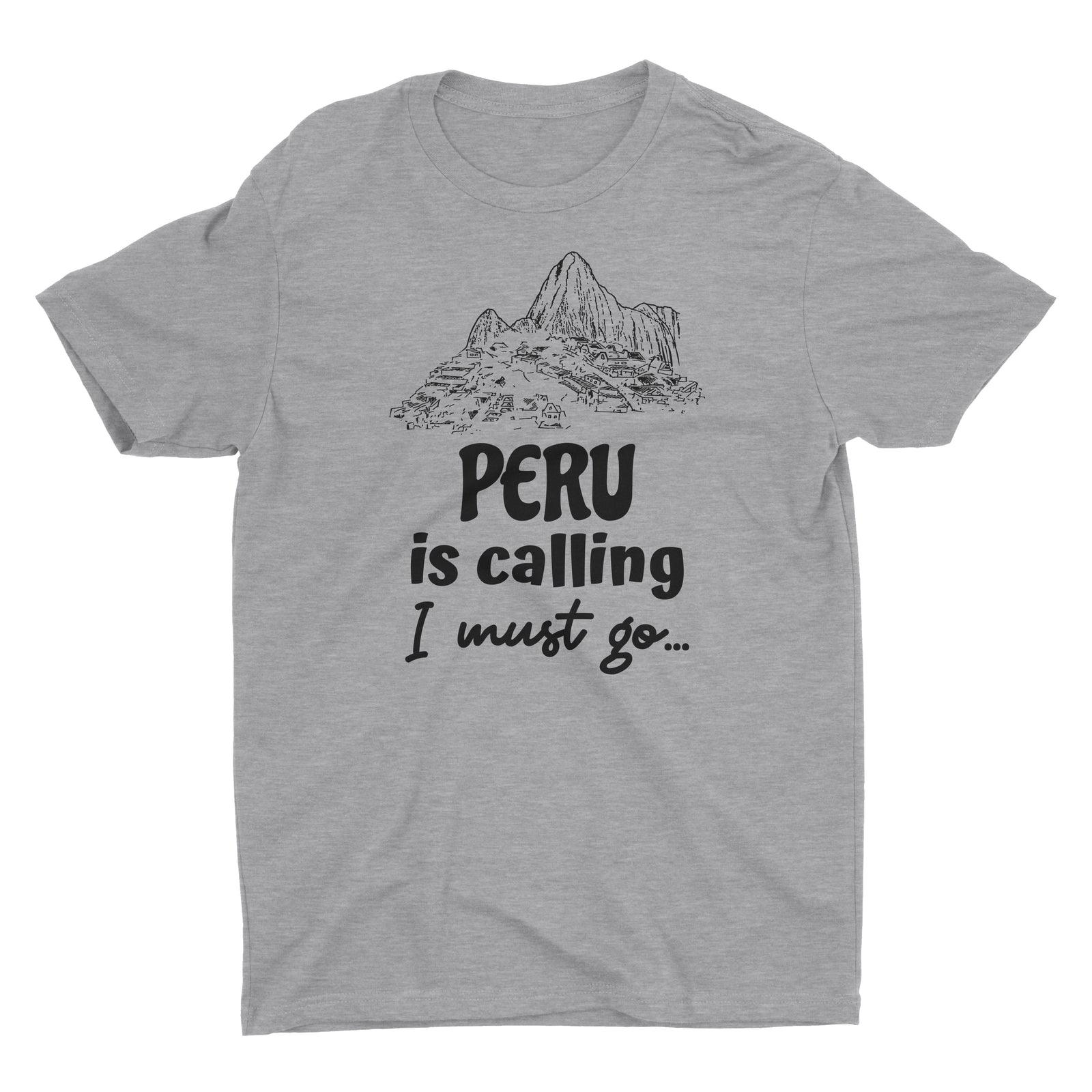 Peru is Calling I Must Go Machu Picchu Heather Grey Short Sleeve Crewneck T-Shirt for Men