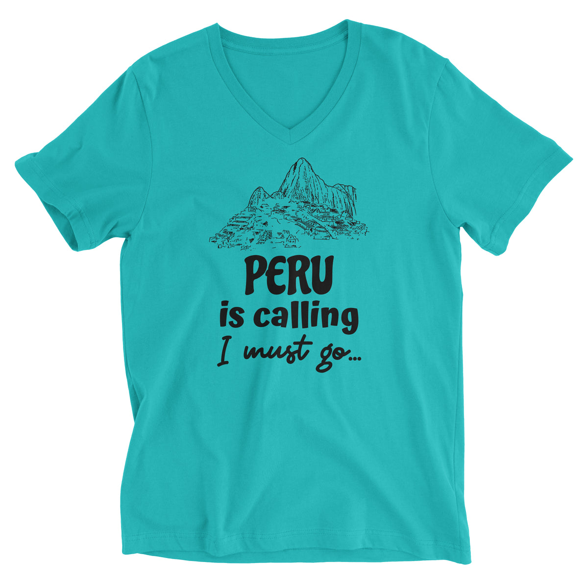 Peru is Calling I Must Go Machu Picchu Tahiti Blue Short Sleeve V-Neck T-Shirt for Men