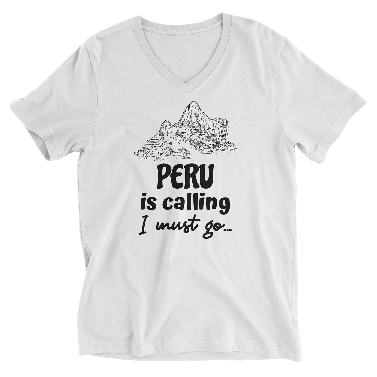 Peru is Calling I Must Go Machu Picchu White Short Sleeve V-Neck T-Shirt for Men