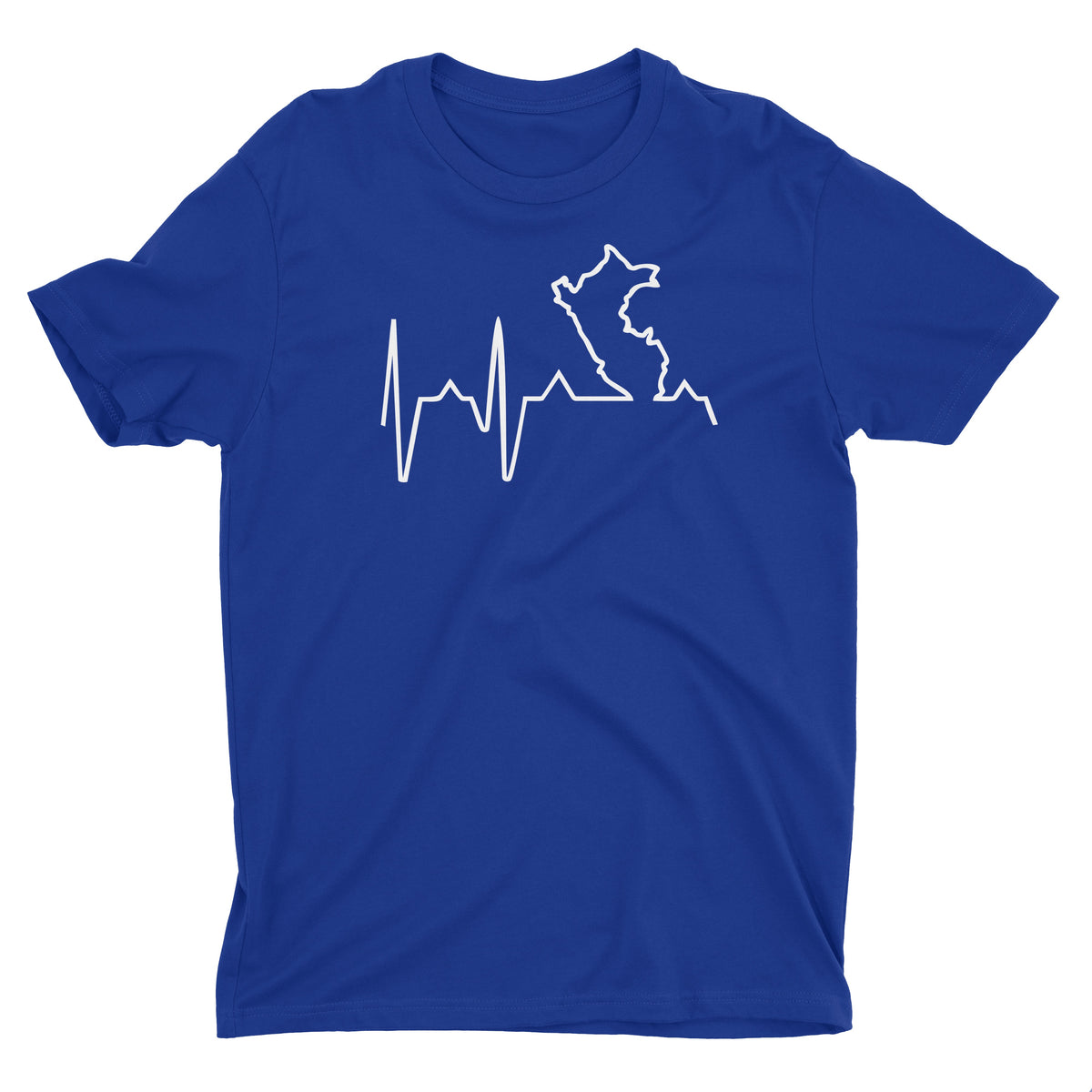 Peru Map Heartbeat EKG Line Blue Short Sleeve Crewneck T-Shirt for Men
