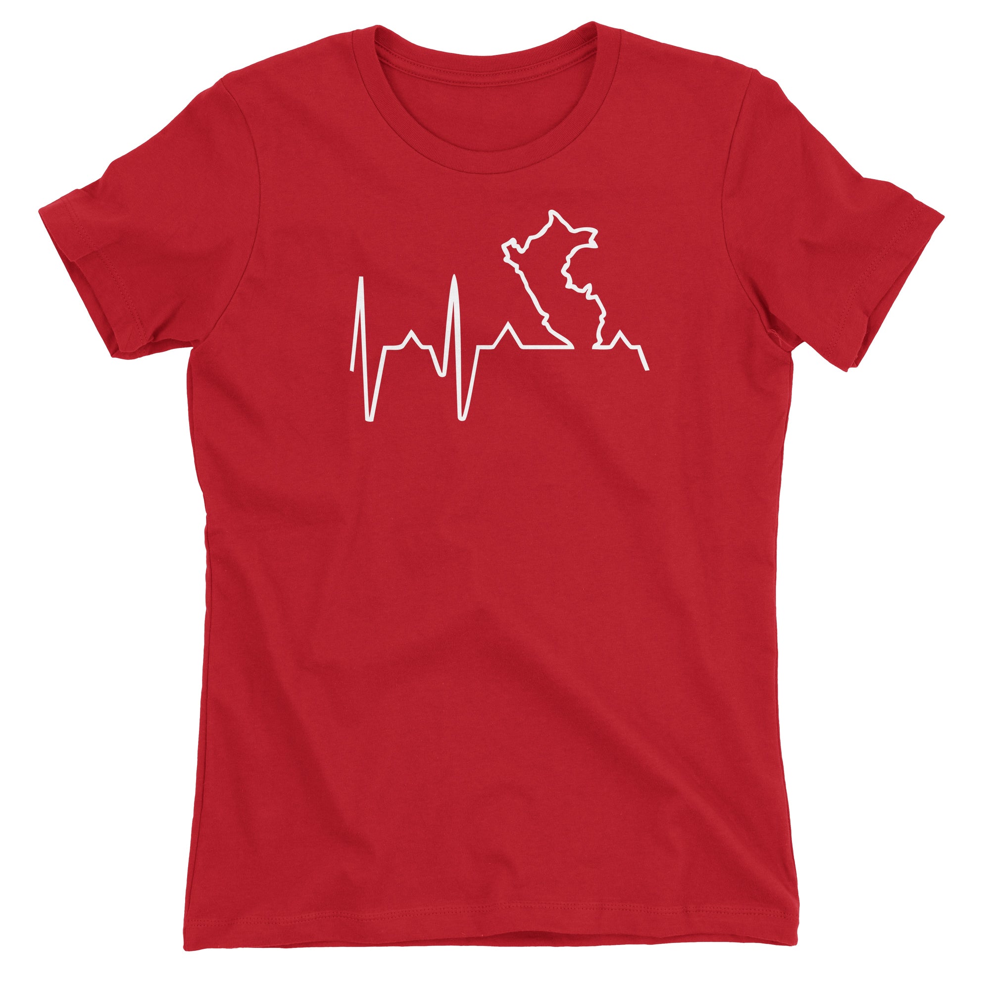 Peru Map Heartbeat EKG Line Red Short Sleeve Crewneck T-Shirt for Juniors