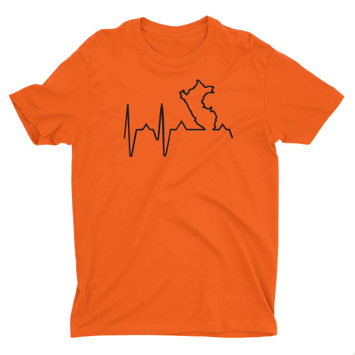 Peru Map Heartbeat EKG Line Orange Short Sleeve Crewneck T-Shirt for Men