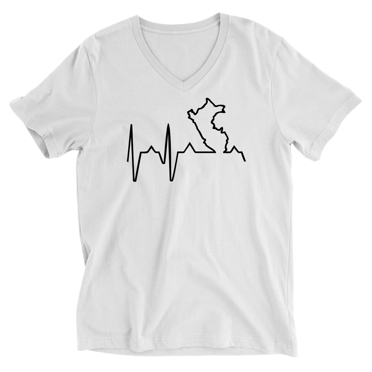 Peru Map Heartbeat EKG Line White Short Sleeve V-Neck T-Shirt for Men