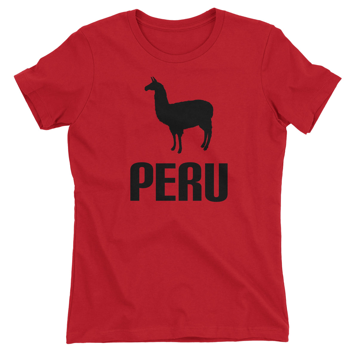 Peru Llama Red Short Sleeve Crewneck T-Shirt for Juniors
