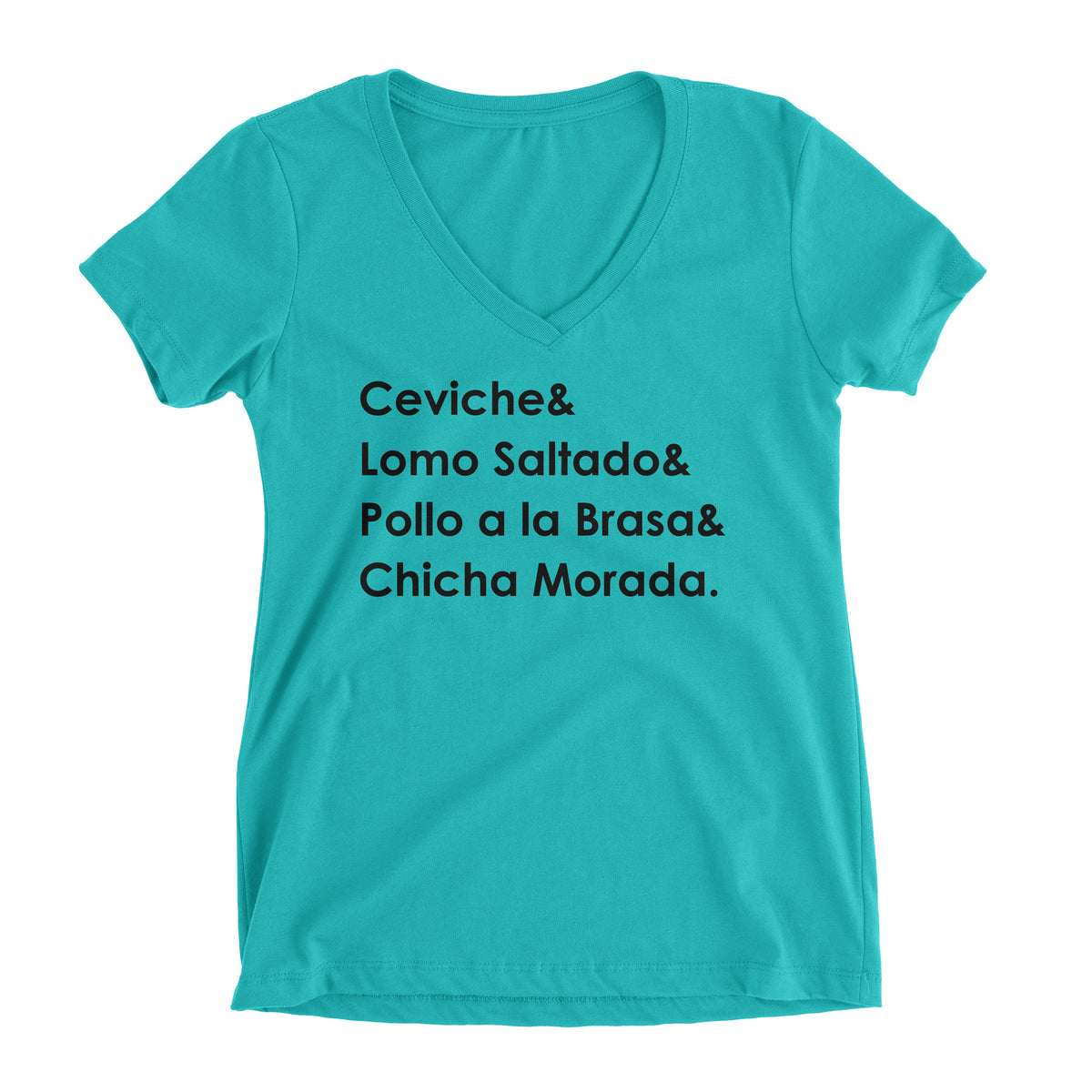 Peruvian Food Tahiti Blue V-Neck T-Shirt for Women - Ceviche, Lomo Saltado, Pollo a la Brasa, Chicha Morada